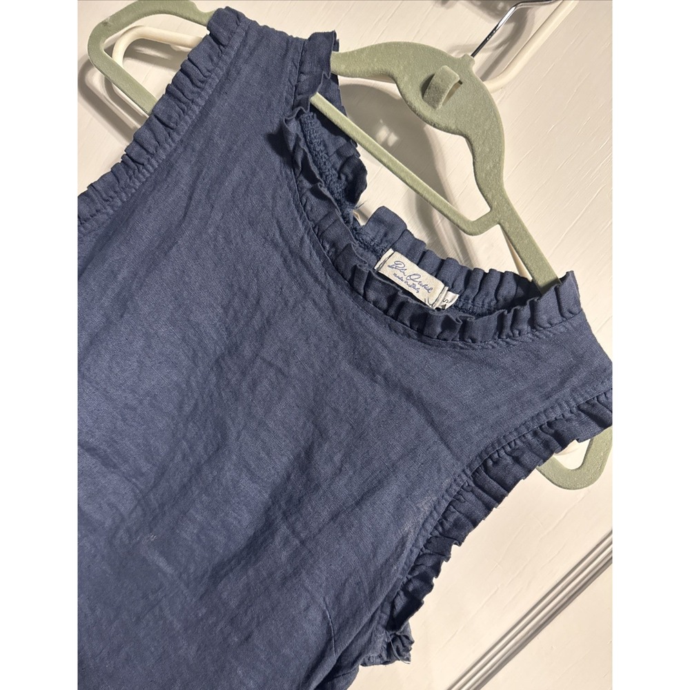 Blue Orchid Blue Linen Dress Tunic Ruffle Trim Midi Length SZ S Made In Italy